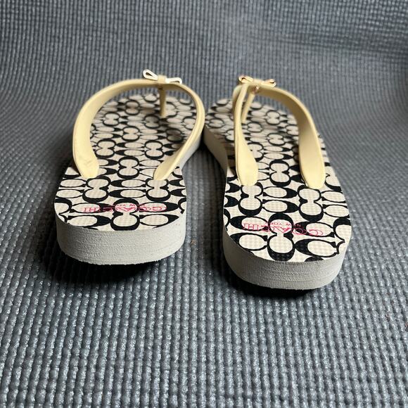 Coach Amel Flip Flops Womens 7B Beige Signature Logo Print Rubber Vacation - Picture 8 of 12